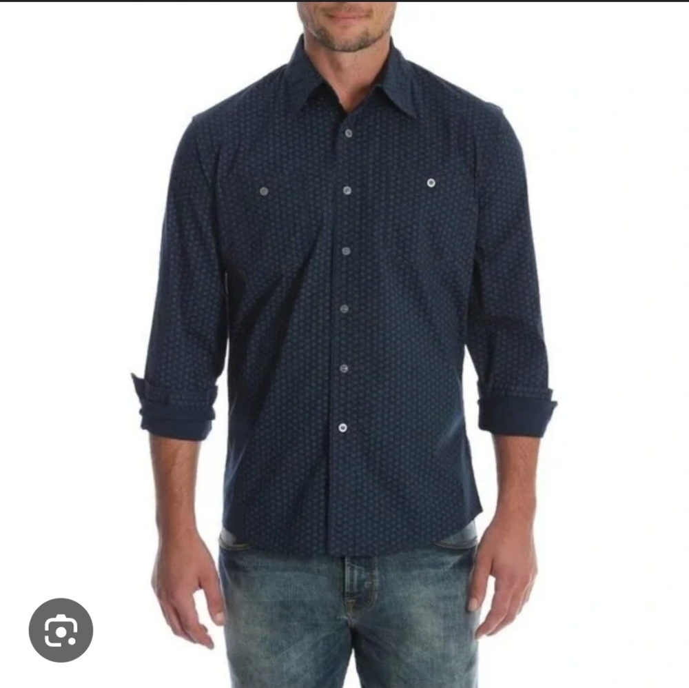Wrangler Dark Blue Casual Button Down Long Sleeve Shirt